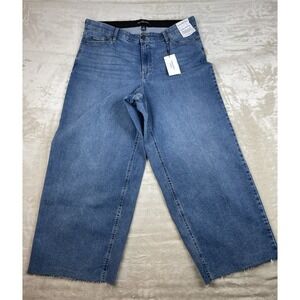 Calvin Klein Women High Rise Wide Leg Jeans Cropped Cut‎ Off Hem NWT 16W